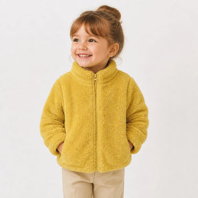 Casaco de pelúcia com zíper, macio e seguro, ideal para pais e avós que buscam conjunto de moletom infantil