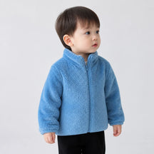 Conjunto de moletom infantil com casaco pelúcia azul e zíper prático, maciez e conforto para o dia a dia