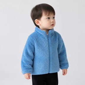 Conjunto de moletom infantil com casaco pelúcia azul e zíper prático, maciez e conforto para o dia a dia