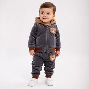 Conjunto de moletom infantil 3 peças em algodão grosso, capuz pelúcia e conforto quentinho para crianças