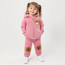 Conjunto de moletom infantil rosa 3 peças em algodão grosso, macio e quente, ideal para conforto e brincadeiras