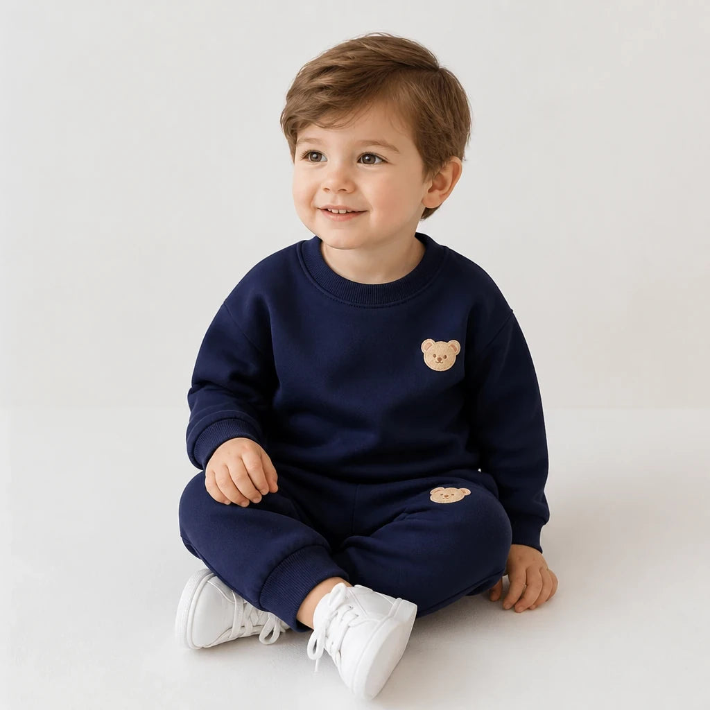 Conjunto de moletom infantil em algodão macio, estilo esportivo, confortável e seguro para brincadeiras