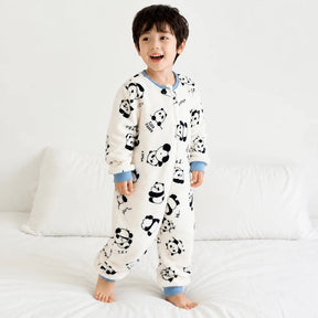 Conjunto de moletom infantil em flanela com estampa de pandas, quentinho e confortável para dormir e brincar