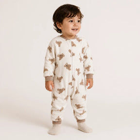 Conjunto de moletom infantil em flanela com ursinhos, macacão quentinho e confortável para dormir