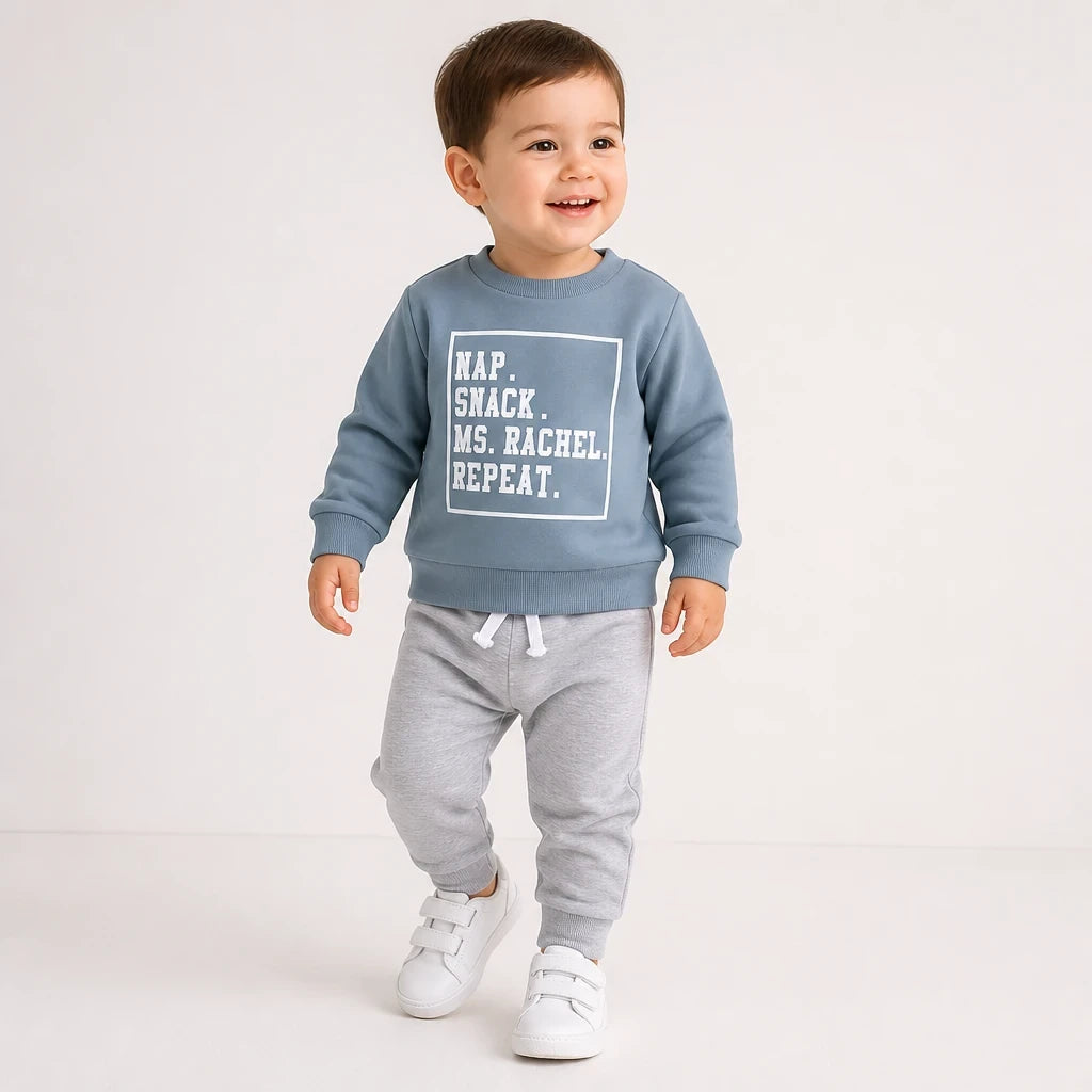 Conjunto de moletom infantil em algodão macio manga longa, confortável e resistente para o outono