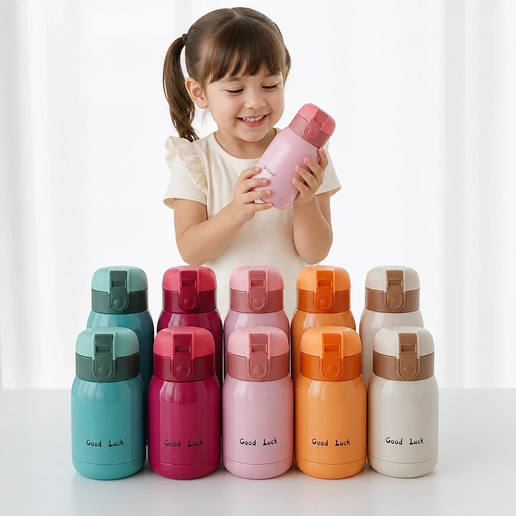 Copo térmico infantil inox colorido, seguro e durável para pais e avós, combina com organizador de brinquedos