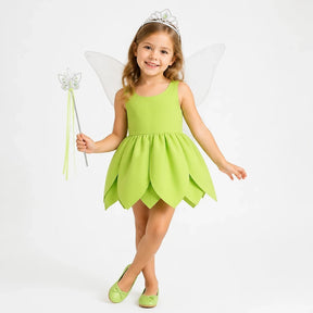 Fantasia fada verde com asas e vestido macio, confortável e resistente para crianças, ideal para Carnaval e Halloween
