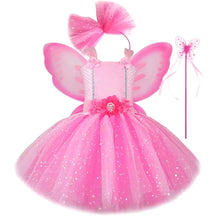 Fantasia infantil de fada rosa com asas e saia de tule brilhante forro macio conforto e segurança para festas