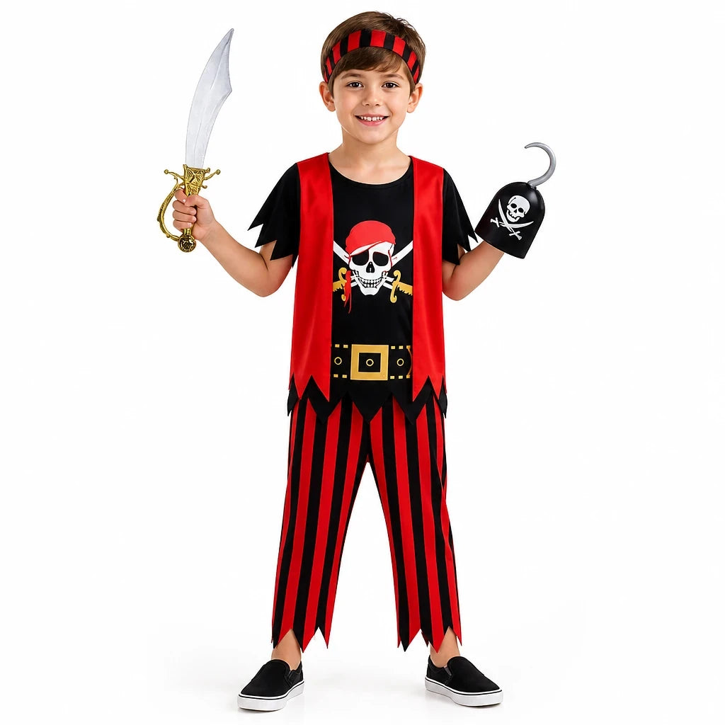 Fantasia pirata confortável e segura para crianças, tecido durável e estilo ideal para pais e avós em Halloween e festas