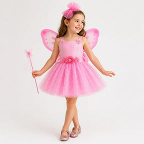 Fantasia infantil tutu fada rosa com asas brilhantes, conforto e durabilidade para festas infantis
