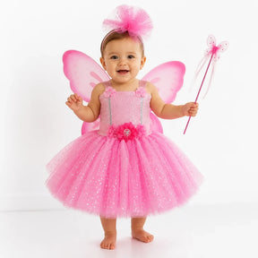 Fantasia infantil tutu fada rosa com asas brilhantes, confortável e durável para festas e aniversários perfeita para mães