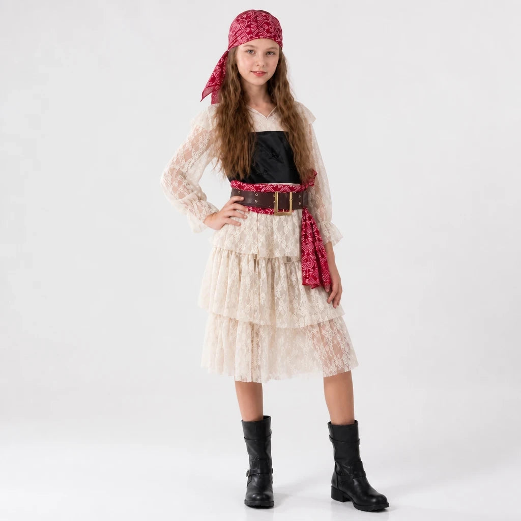 Fantasia pirata infantil confortável com ajuste fácil e tecido leve, ideal para Halloween e Carnaval
