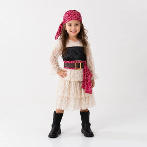 Fantasia pirata infantil confortável com ajuste fácil, faixa prática e botas resistentes para Carnaval e Halloween