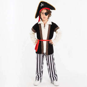 Fantasia pirata infantil confortável com ajuste fácil e tecido resistente, estilo para festas e Halloween
