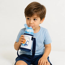 Garrafa térmica infantil 400ml aço 316 com canudo e pato fofo, prática e segura para mochila e organizador de brinquedos