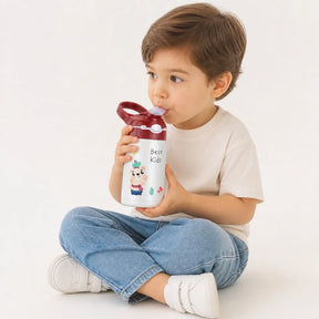 Garrafa térmica infantil 400ml inox com canudo pato fofo, segura e prática para lanche, cabe em organizador de brinquedos