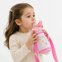 Garrafa térmica infantil 400ml inox 316 com canudo e pato fofo, prática para lanche, combine com organizador de brinquedos