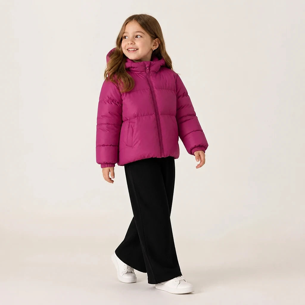 Conjunto de moletom infantil com jaqueta acolchoada e capuz, conforto e proteção no inverno