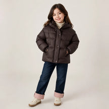 Jaqueta infantil de algodão acolchoada com capuz, aquece e protege no inverno, combina com conjunto de moletom infantil