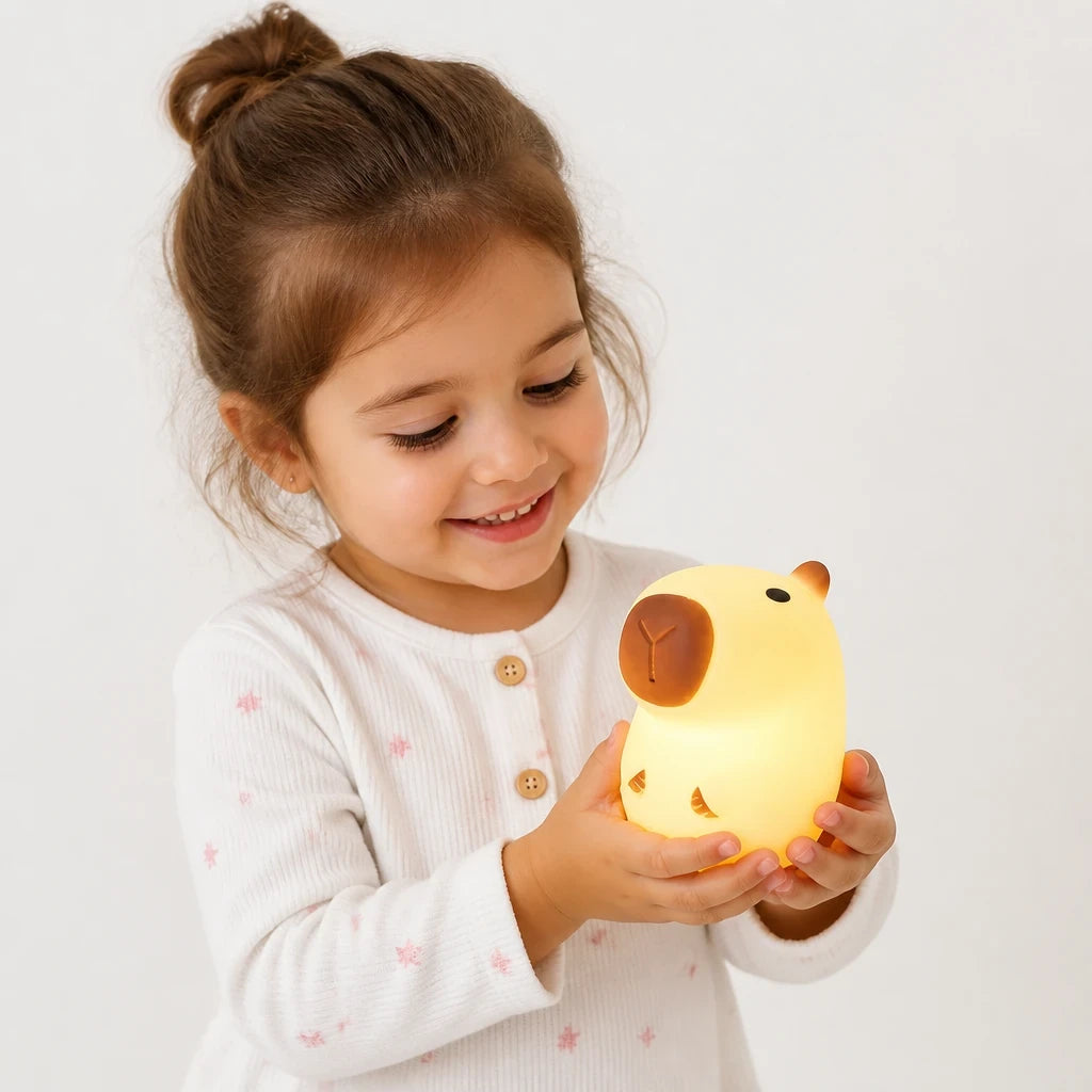 Luminária infantil capivara em silicone macio, luz noturna aconchegante para conforto e segurança do sono
