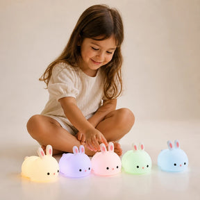 luminária infantil coelho de silicone recarregável USB multicolor, luz suave para noites seguras e aconchegantes