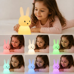 Luminaria infantil coelho de silicone macio com sensor toque, luz suave multicolor para sono tranquilo e seguro de crianças