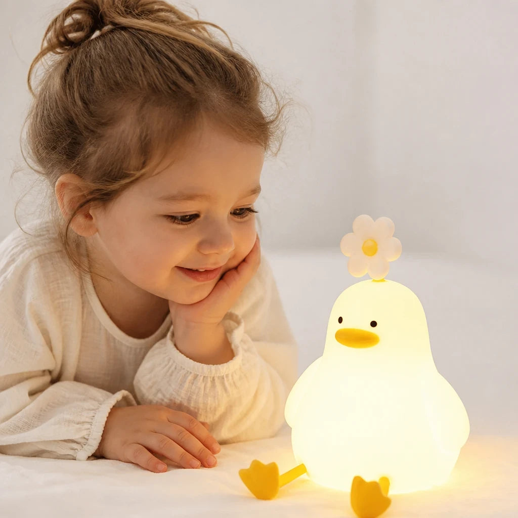 Luminária infantil em silicone em forma de pato, luz suave para noites seguras e aconchegantes no quarto das crianças