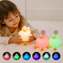Luminária infantil em forma de pato de silicone macio, luz noturna multicolor segura para mães, pais e avós