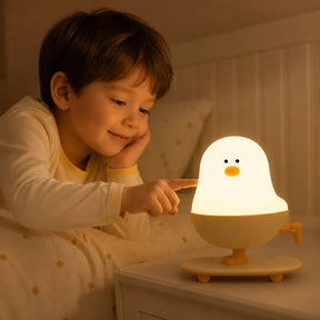 Luminária infantil frango em LED recarregável com toque ajustável para sono seguro e aconchegante