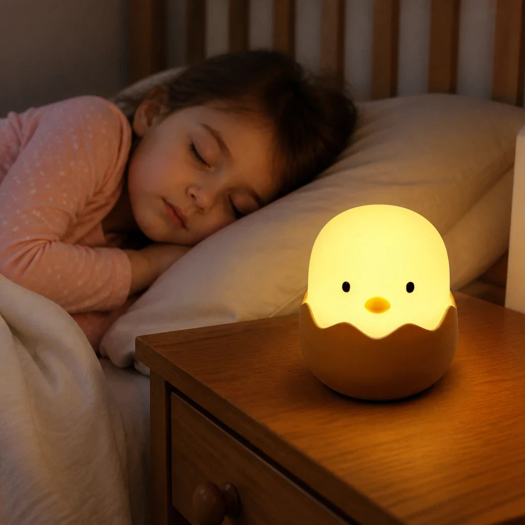 Luminária infantil frango em casca de ovo LED recarregável toque ajustável para sono seguro e aconchegante