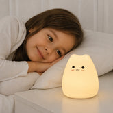 Luminária infantil gato fofinho com toque e mudança de cor, luz acolhedora para sono seguro e confortável