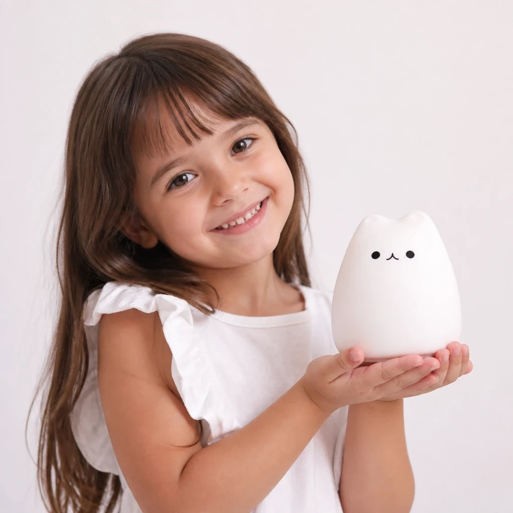 Luminária infantil gato fofo com toque para mudar cor conforto e segurança na hora de dormir