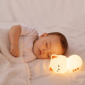 Luminária infantil gato de silicone macio USB recarregável para sono tranquilo e quarto seguro e encantador