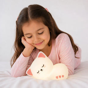 Luminária infantil gato de silicone recarregável USB proporciona luz suave para sono tranquilo e quarto encantador