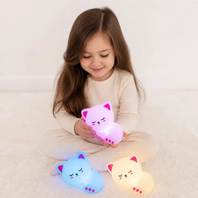 Luminária infantil gato em silicone macio USB recarregável para sono tranquilo e quarto encantado