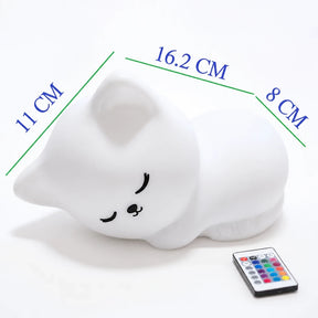 luminária infantil gato de silicone macio USB recarregável com controle remoto para sono tranquilo