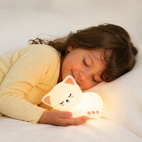 Luminária infantil gato em silicone macio recarregável USB para sono tranquilo e quarto aconchegante