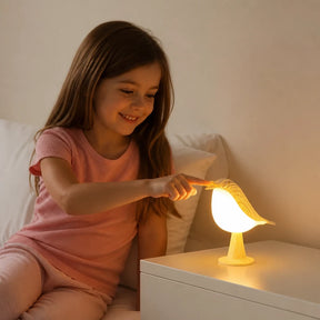 Luminária infantil LED toque recarregável em forma de pássaro, luz suave e segura para dormir