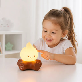 Luminária infantil lâmpada forma de chama sorridente com luz noturna e ruído branco recarregável para sono tranquilo