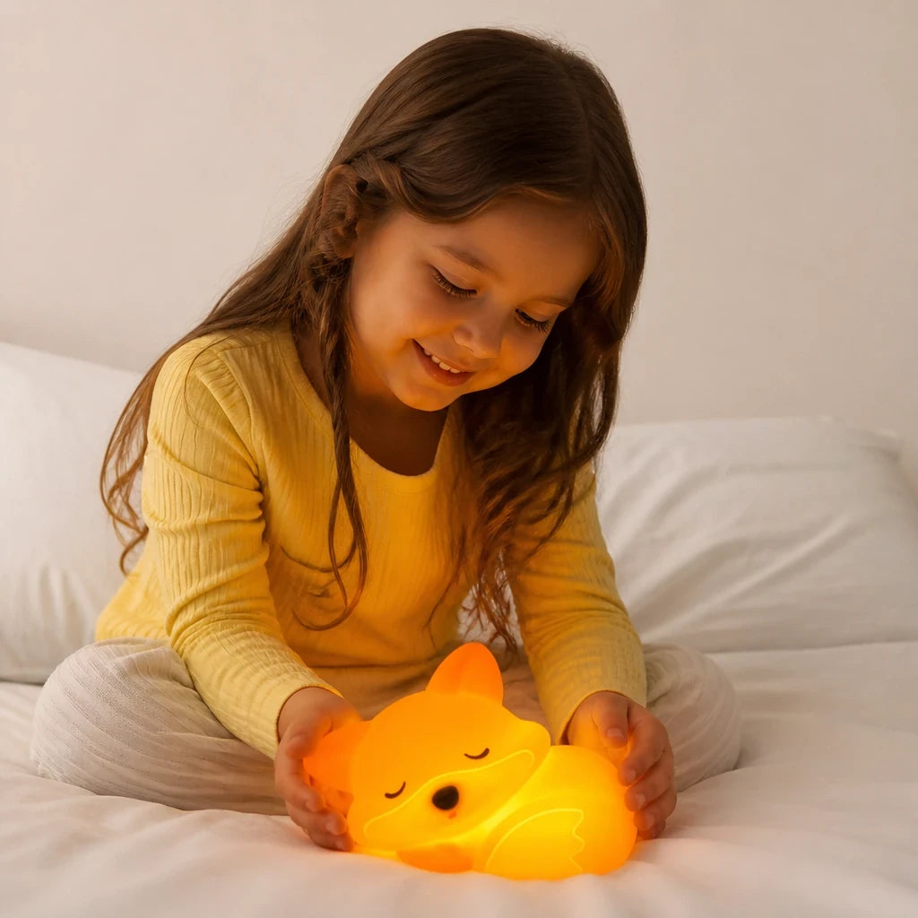 Luminária infantil raposa em silicone macio recarregável para sono tranquilo e amamentação aconchegante