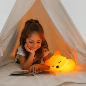 Luminária infantil raposa em silicone macio recarregável, luz aconchegante para sono tranquilo e leitura noturna