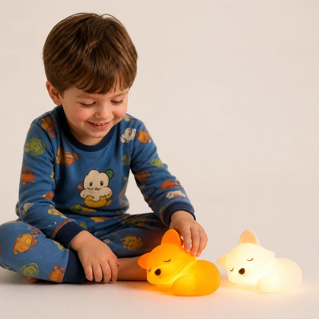 Luminária infantil raposa de silicone recarregável, toque macio e luz aconchegante para sono tranquilo e amamentação