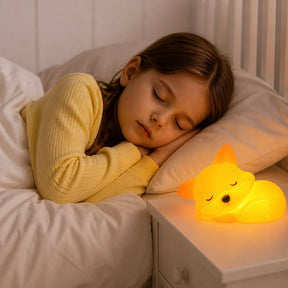 Luminária infantil raposa de silicone macio recarregável, ideal para sono tranquilo e amamentação de mães e pais