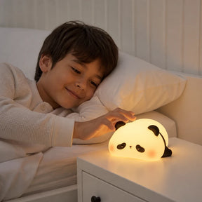 Luminária infantil de silicone macio recarregável USB formato panda, luz aconchegante e segura para quarto infantil