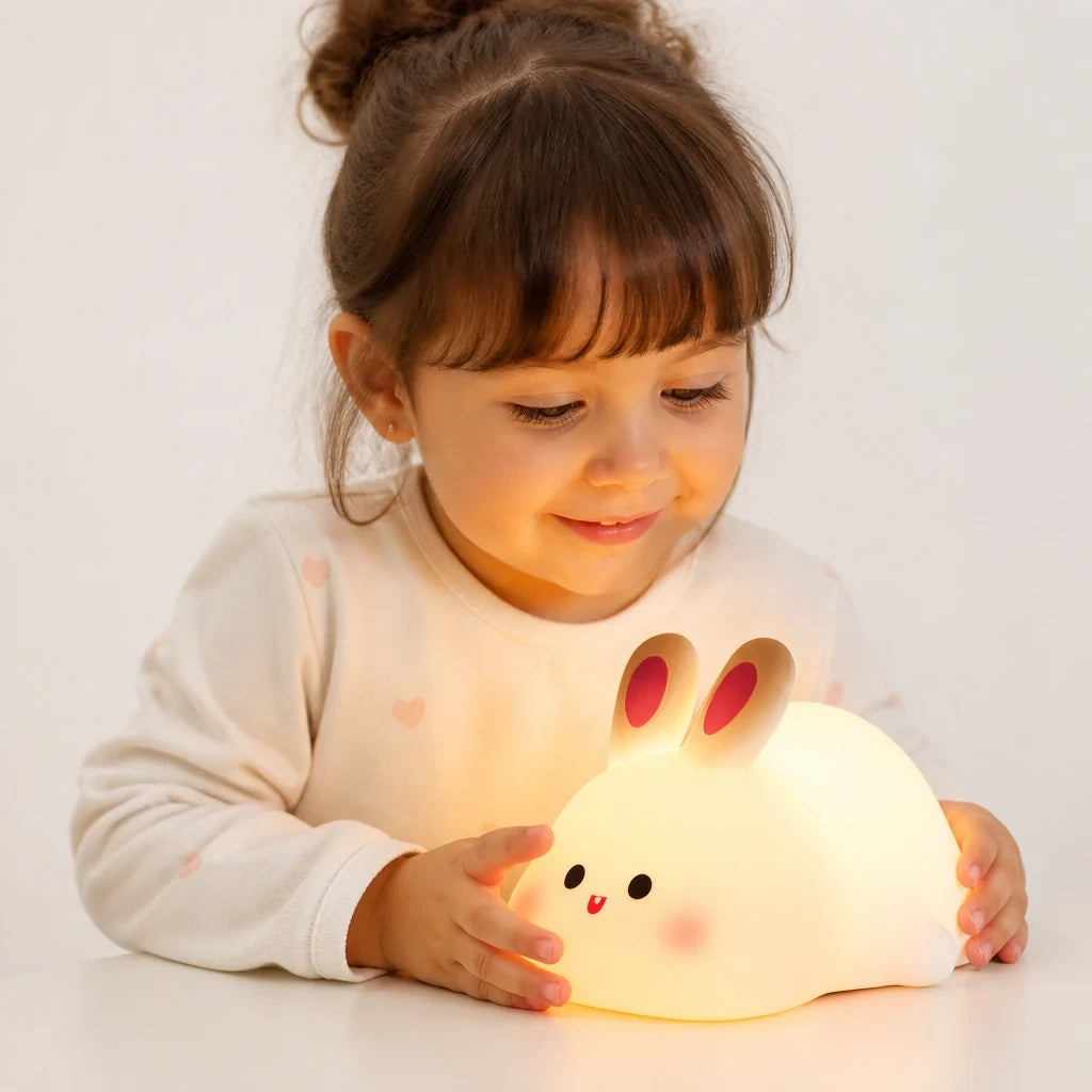 Luminária infantil de silicone macio recarregável USB coelho iluminação suave para quarto aconchegante segura e fofa