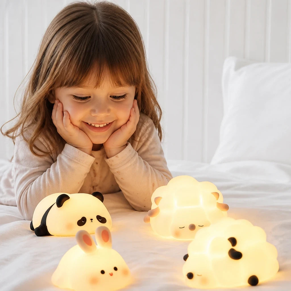 Luminária infantil de silicone macio recarregável USB em formato de animais, luz aconchegante para quarto e presente