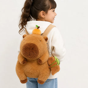 Mochila capivara de pelúcia macia, abraço seguro e confortável para crianças, ideal para passeios