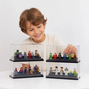Organizador de brinquedos acrílico empilhável para minifigures, seguro e durável para quarto infantil