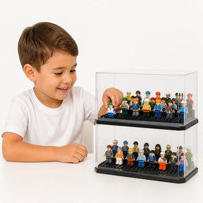 Organizador de brinquedos acrílico empilhável para minifigures, seguro e durável para quartos infantis
