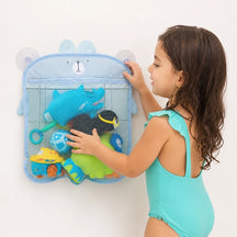 Organizador de brinquedos para banho com ventosas em malha, prático e seguro para rotina dos pequenos